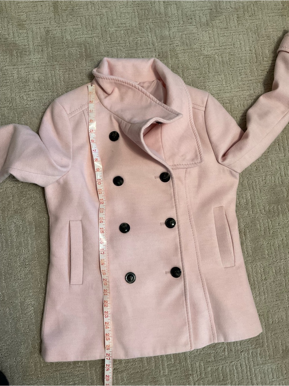 💕 H&M Pink Peacoat Sz 12 Double Breasted EUC Minimalist Coquette Classic Chic - Picture 13 of 14